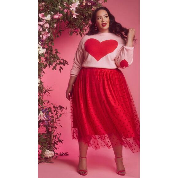 Eloquii Novelty Valentine Heart Tulle Midi Skirt - NWT 18/20 - Picture 1 of 6
